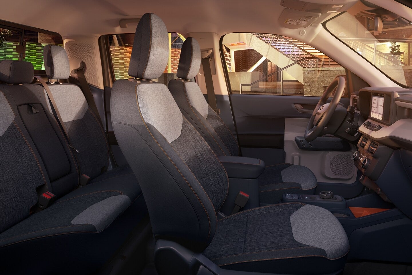 the passenger side interior of a truck