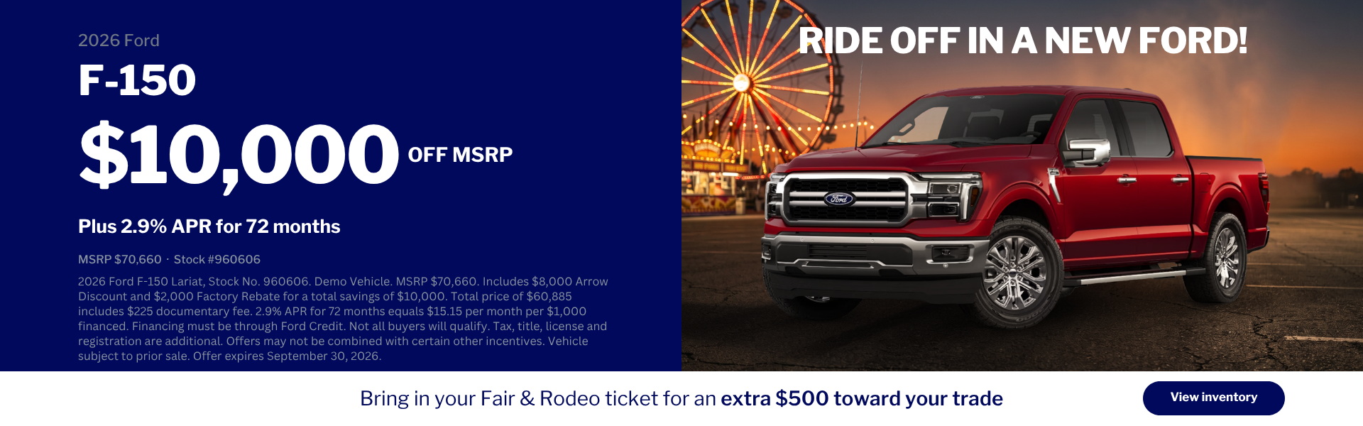 $10,000 OFF + 2.9% APR on F-150 at Arrow Ford