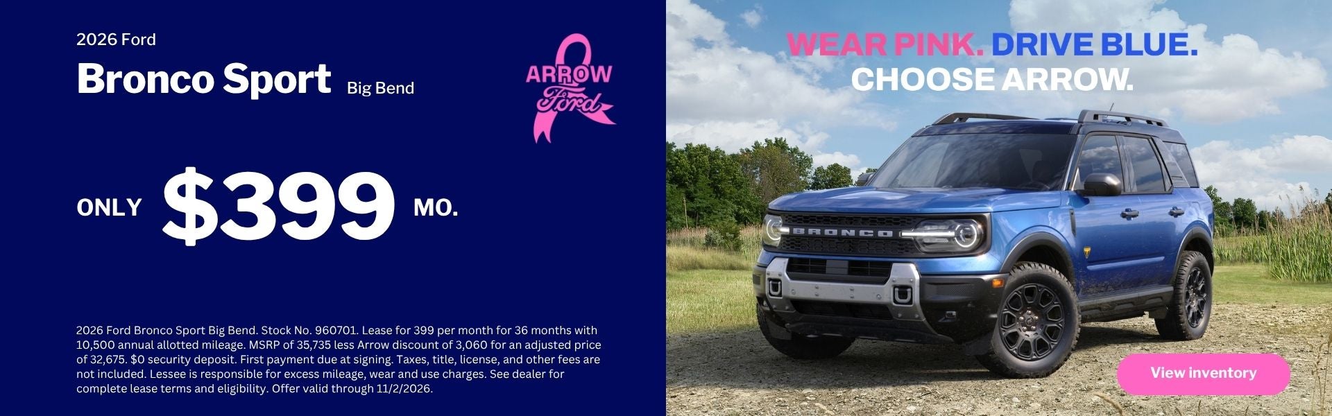 Attractive Lease Offers on Bronco Sport at Arrow Ford