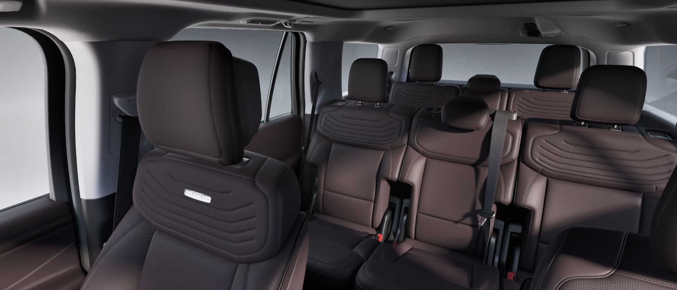 Interior of the Ford Expedition with three rows of seats, offering spacious and comfortable seating for passengers.