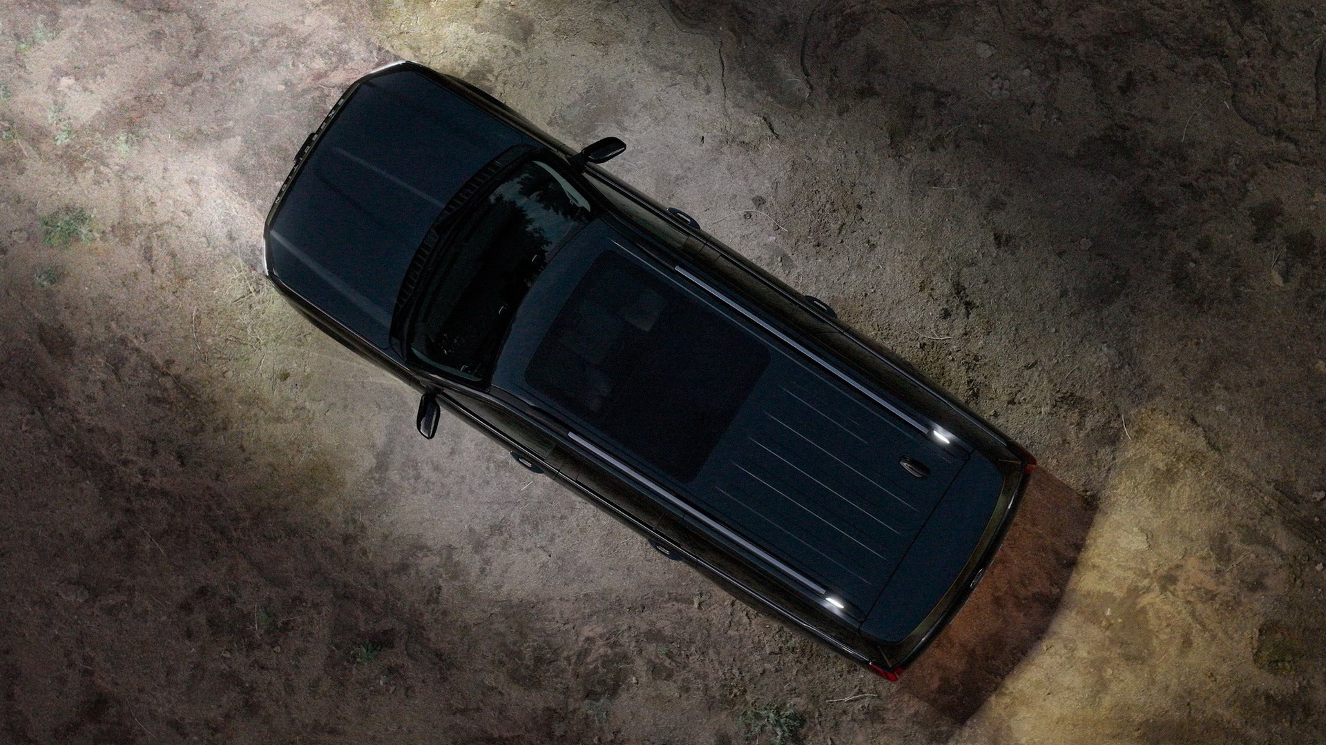 top view of a 2026 ford expedition at night with lights shown