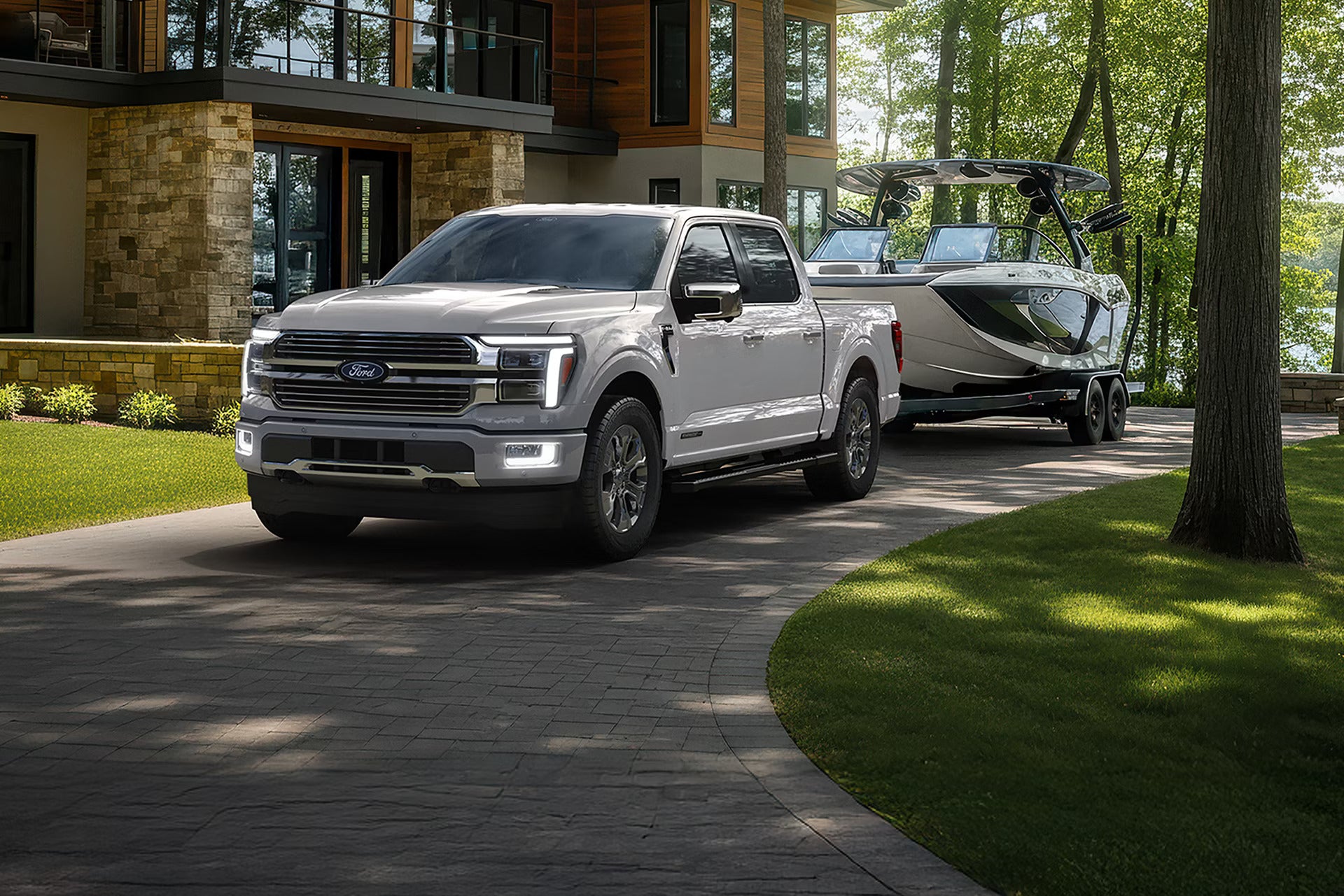 White 2026 Ford F-150 Pulling a Boat