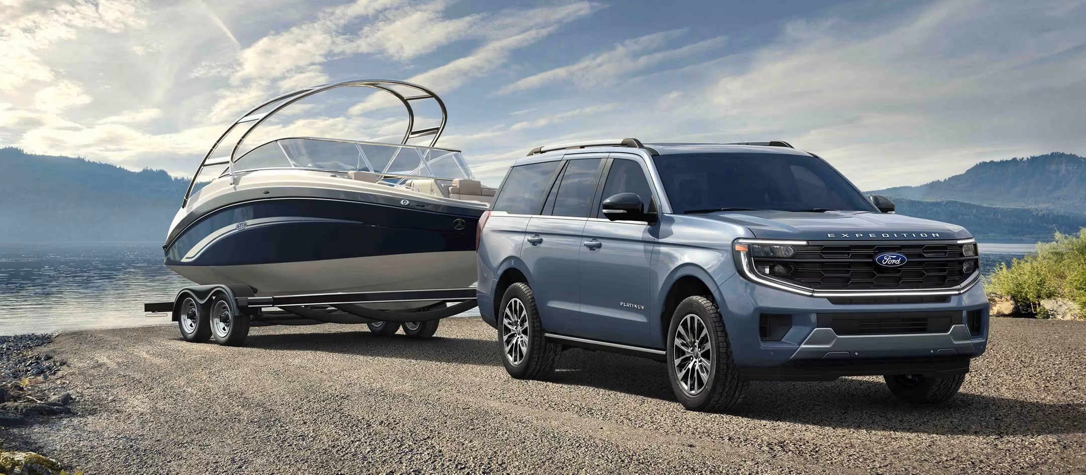 a 2025 ford expedition hauling a speed boat