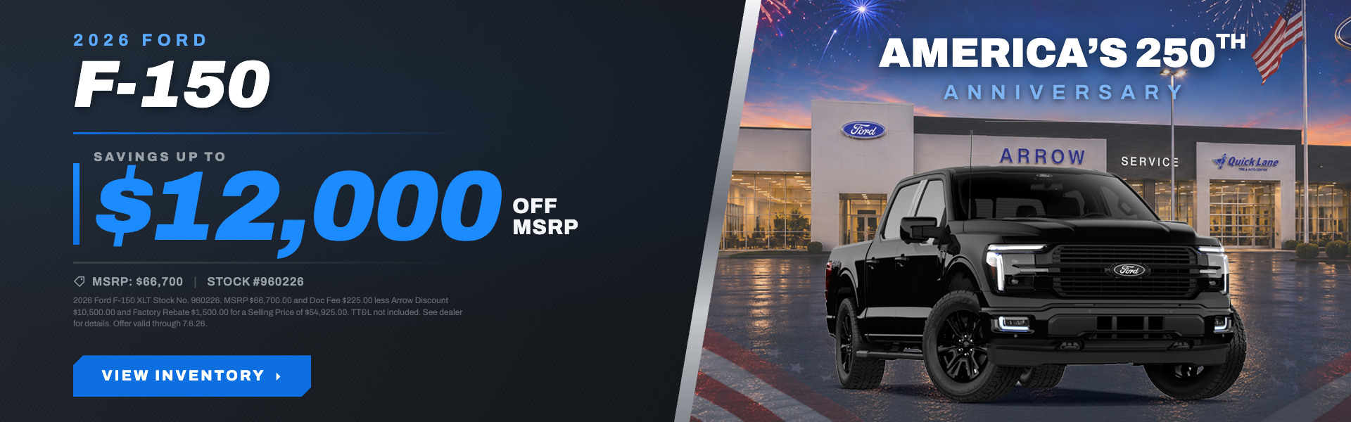 $12000 Savings on Ford F-150 at Arrow Ford